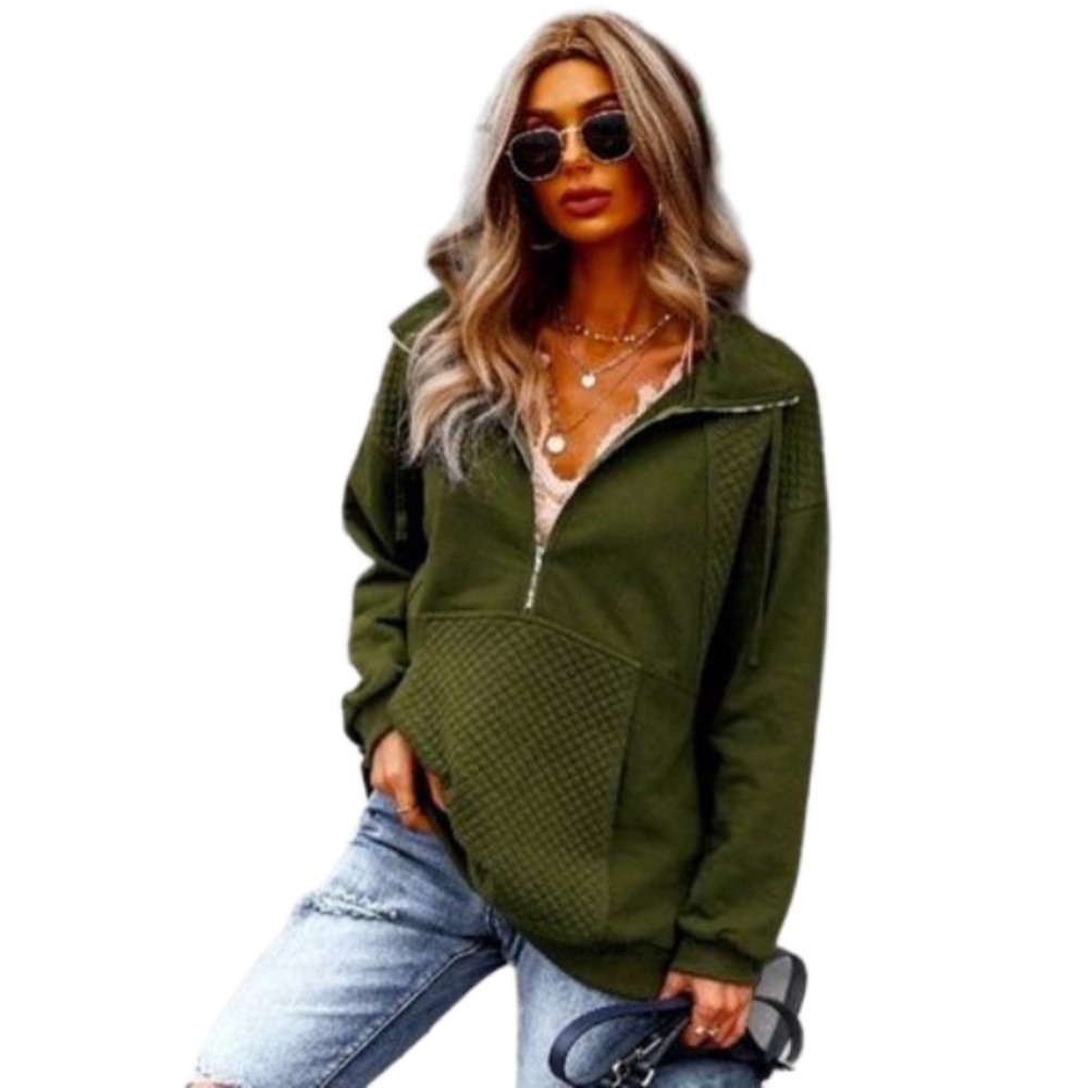 Women's Zip Up Solid Hoodie Pullover. Green